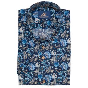 Eden Valley navy short sleeved shirt with blue flowers from Gabucci Menswear, Bath