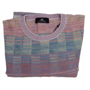 Montechiaro jumper with colourful striped blocks in shades of blue red and yellow luxury Italian knitwear, beautifully designed and made. From Gabucci Bath.