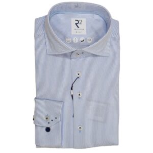 R2 blue linen pinstripe shirt and detail stitching, from Gabucci Bath