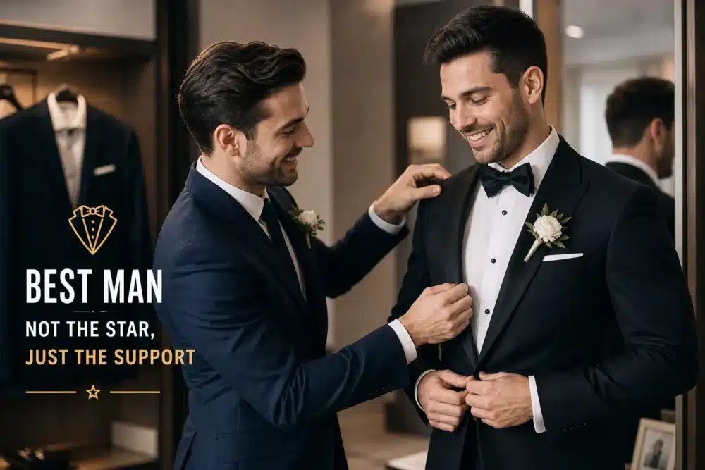AI generated image of dressing the best man produced for Gabucci Menswear Bath