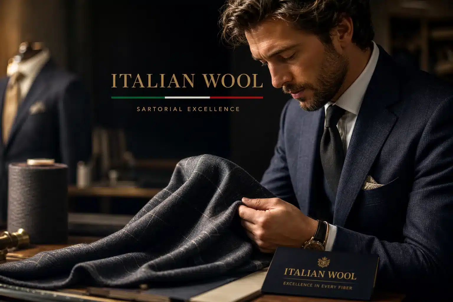 AI generated image of Italian wool suits produced for Gabucci Menswear Bath