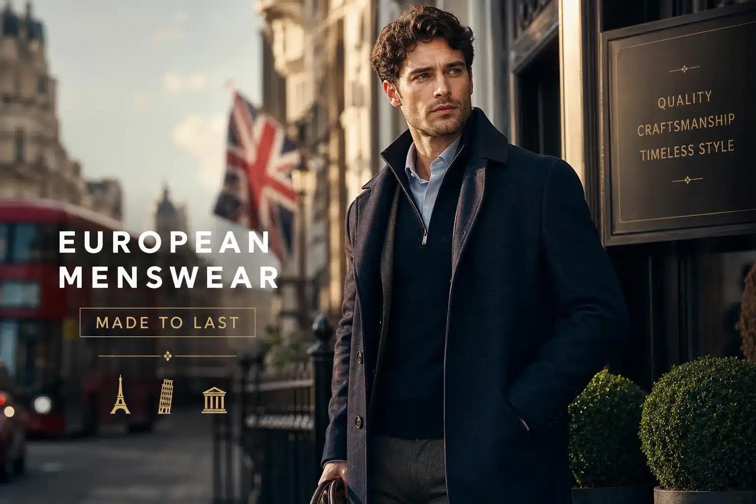 AI generated image of choosing quality European menswear, produced for Gabucci Menswear Bath