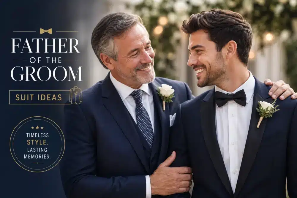 AI generated image of how to choose a father of the groom wedding suit, produced for Gabucci Menswear Bath