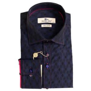Claudio Lugli navy blue shirt with black diamonds and pink detailing, from Gabucci Menswear Bath