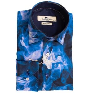 Claudio Lugli dark blue shirt with blue and white smoke, with a black lining, from Gabucci Menswear Bath