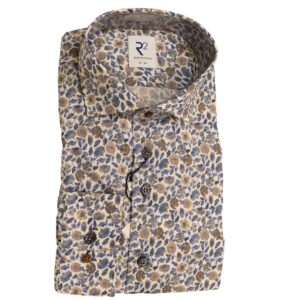 R2 white shirt with small blue and brown flowers, from Gabucci Menswear Bath