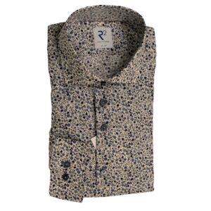 R2 white shirt with tiny blue flowers